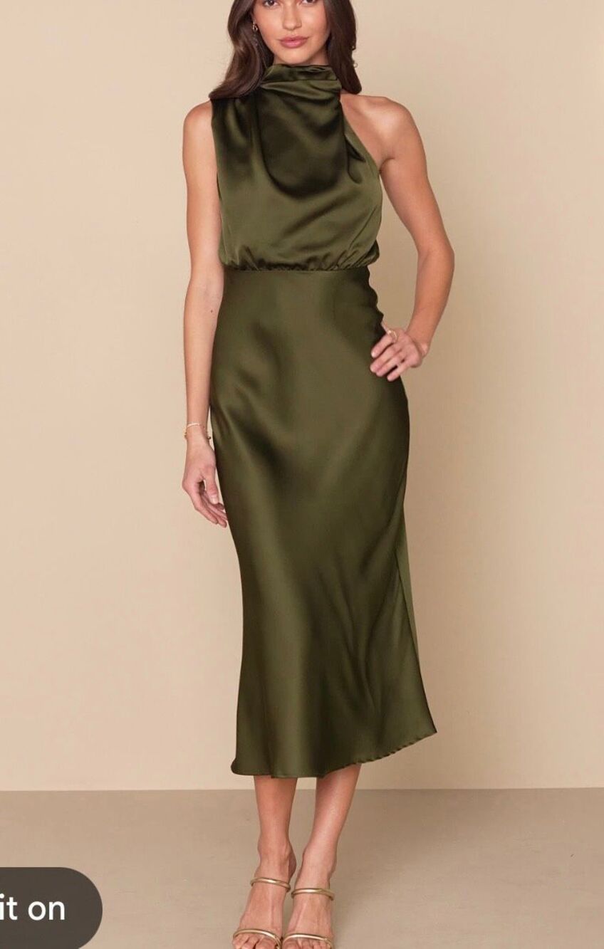 Lulus distinctive charm satin draped high neck dress size xs